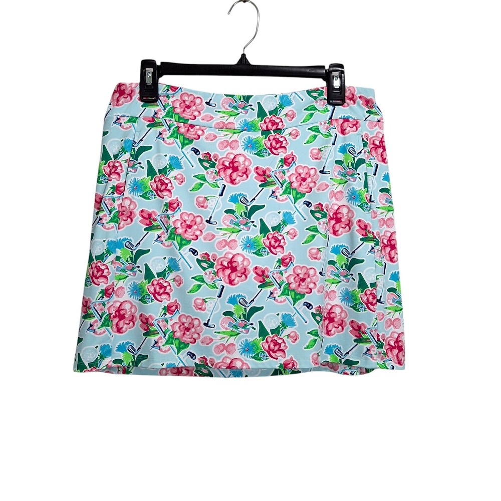 SanSoleil Women Skort Golf Skirt M L Blue Floral UV 50 Preppy Athletic Golfcore